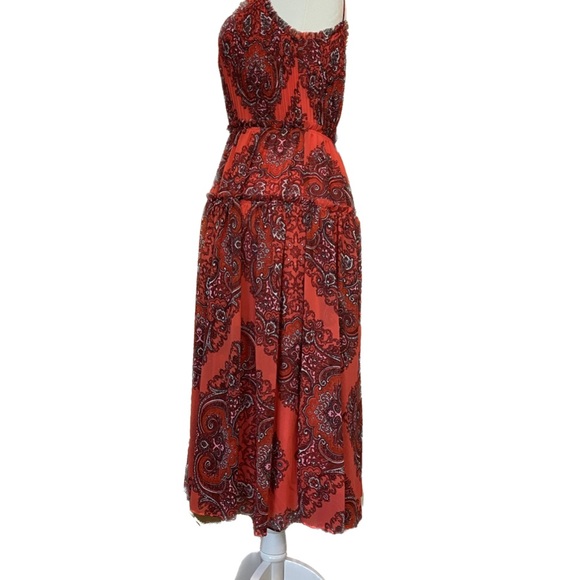 Banana Republic NWT Fire Coral Paisley Strappy Tiered Midi Dress - Size “2” - Picture 4 of 6